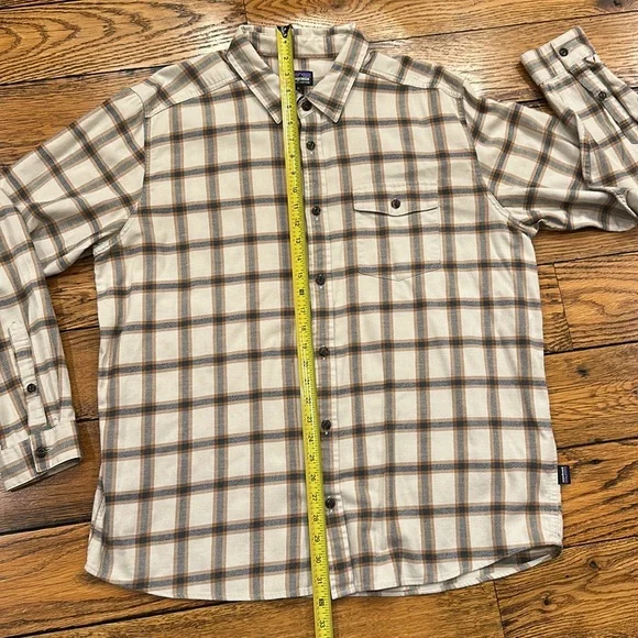 PATAGONIA Cream & Brown Casual Button Down Organic Cotton  Flannel Shirt Size Xl - Picture 6 of 7
